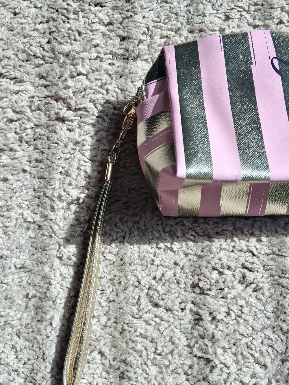 Pink & Gold Striped Cosmetic Wristlet
